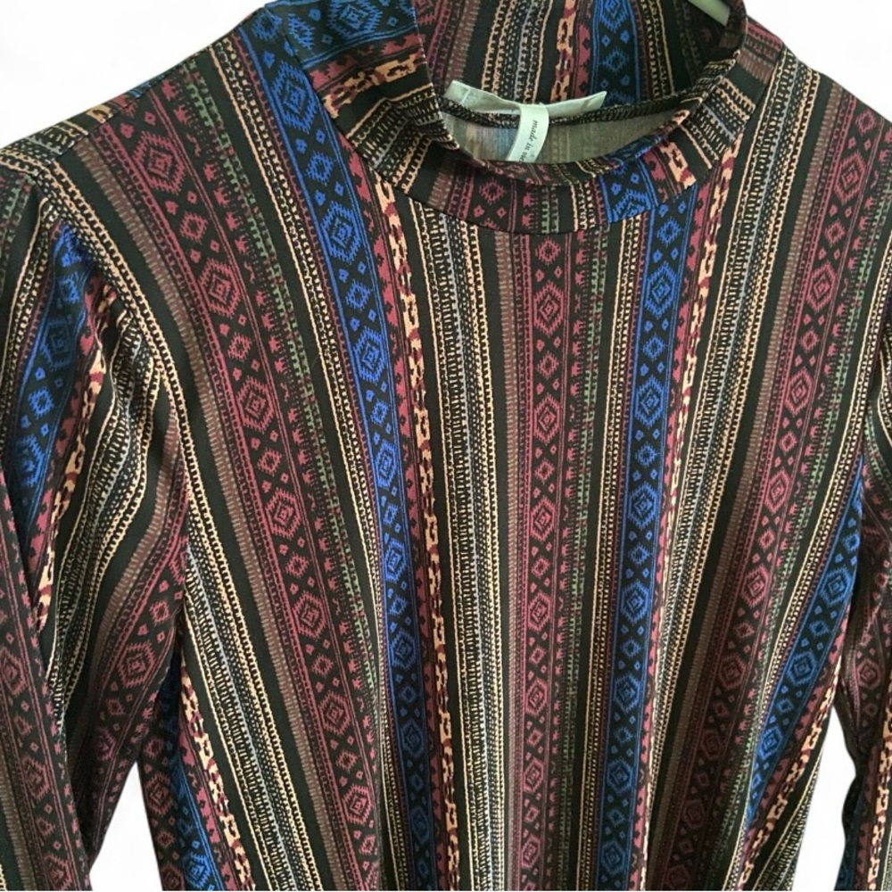 BCBGeneration Tribal Aztec Patterned Mock Neck Boho Womens Dress Size XS‎